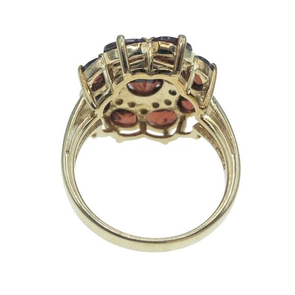 Gold Tone Sterling Silver Garnet Cluster Ring Size 6 - Picture 4 of 14